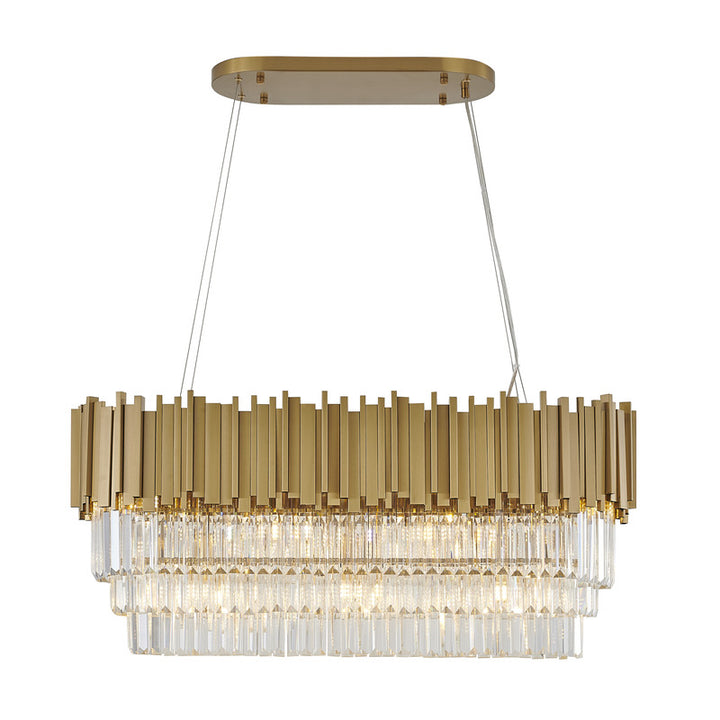 Gold Hairline Oval Chandelier with Three Tiers of Hanging Clear Crystals by Bethel - view 10