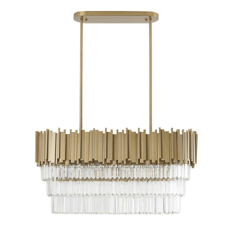 Gold Hair Line Oval Chandelier with Three Tiers of Clear Hanging Crystals by Bethel - view 2