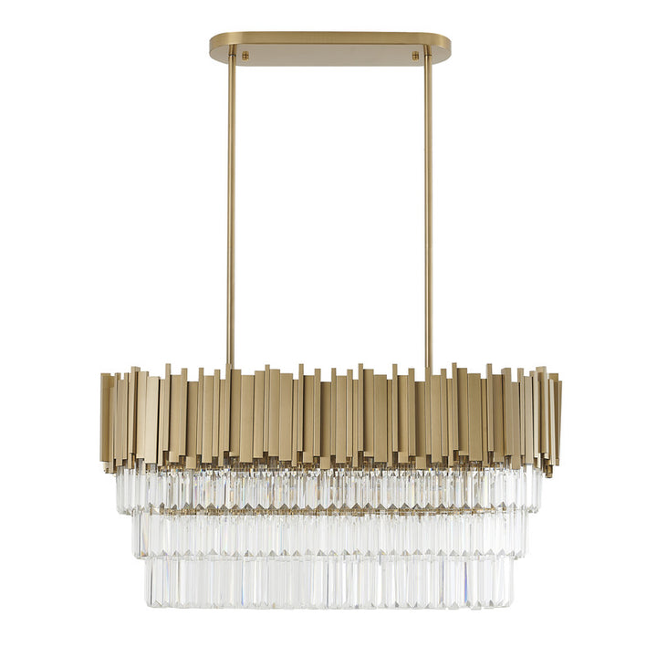 Gold Hair Line Oval Chandelier with Three Tiers of Clear Hanging Crystals by Bethel - view 2