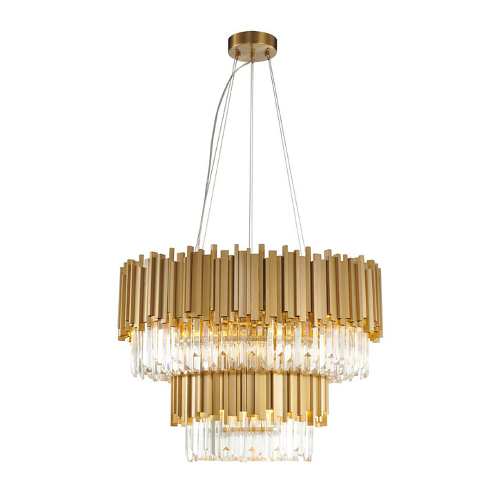 Two Tier Hairline Frame Chandelier with Clear Hanging Crystals in Gold by Bethel