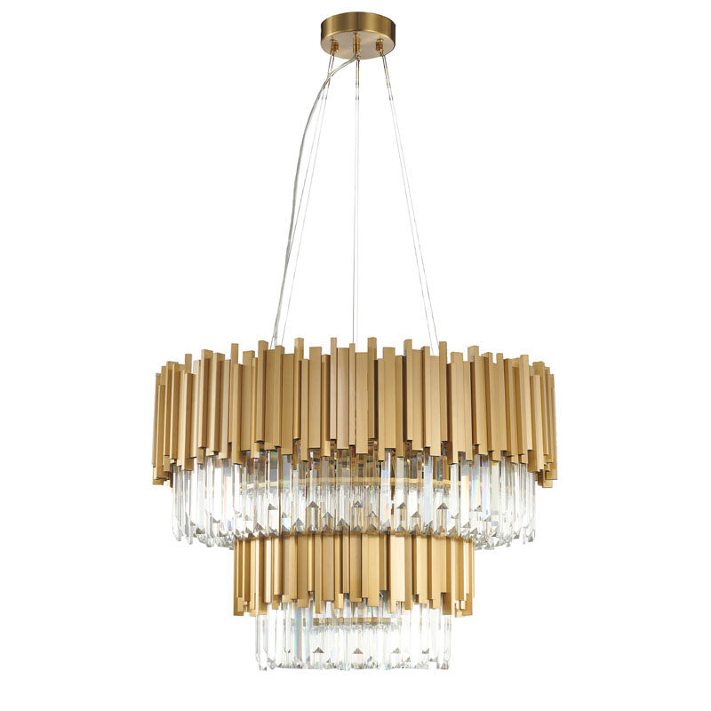 Two Tier Hairline Frame Chandelier with Clear Hanging Crystals by Bethel - view 3
