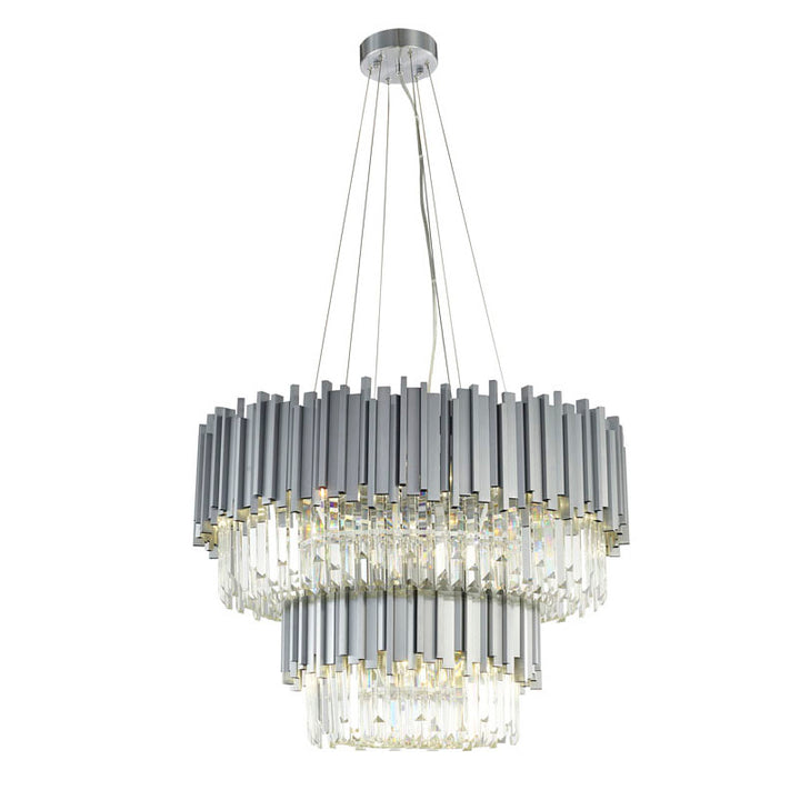 Two Tier Hairline Frame Chandelier with Clear Hanging Crystals in Satin Nickel by Bethel