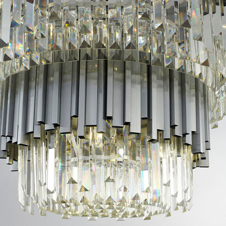 Two Tier Hairline Frame Chandelier with Clear Hanging Crystals by Bethel - view 7