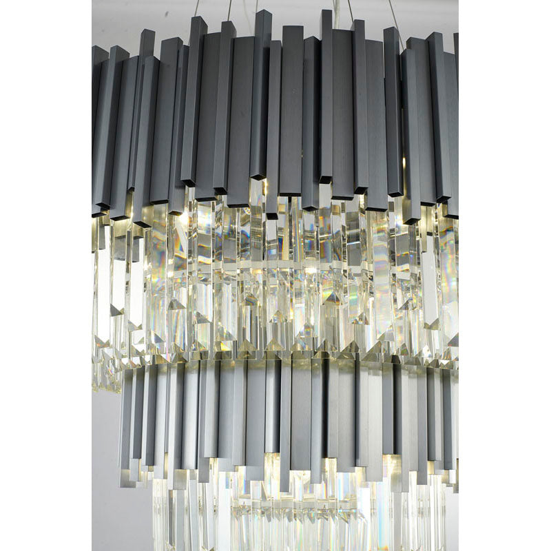 Two Tier Hairline Frame Chandelier with Clear Hanging Crystals by Bethel - view 8