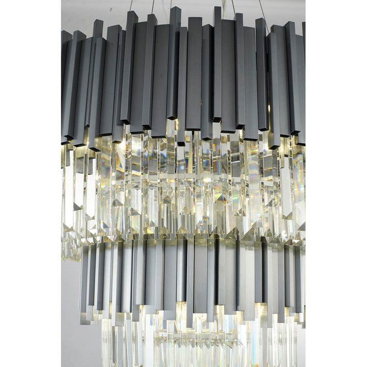 Two Tier Hairline Frame Chandelier with Clear Hanging Crystals by Bethel - view 8