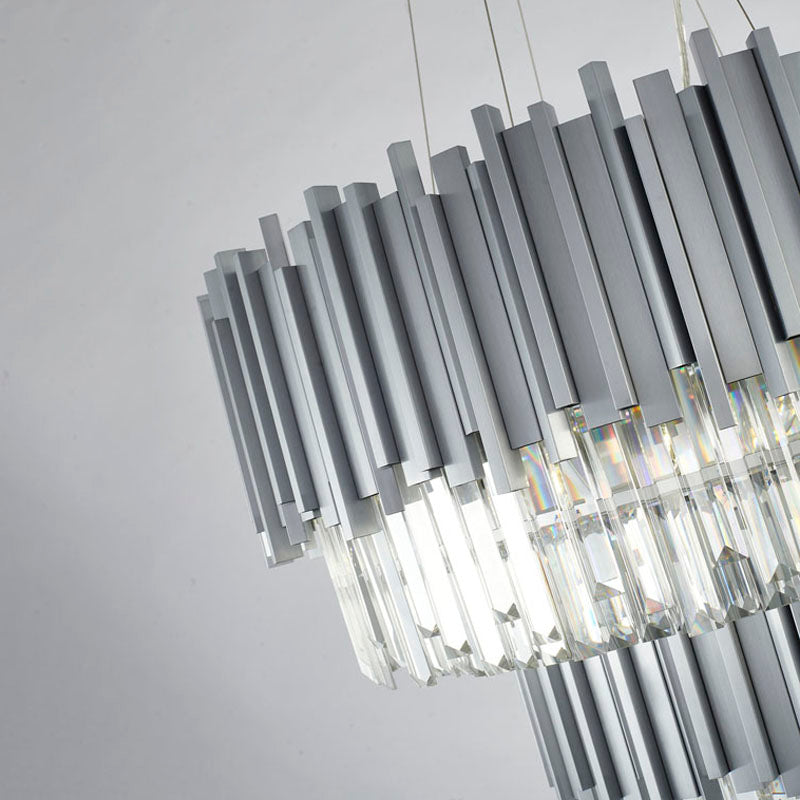 Two Tier Hairline Frame Chandelier with Clear Hanging Crystals by Bethel - view 10