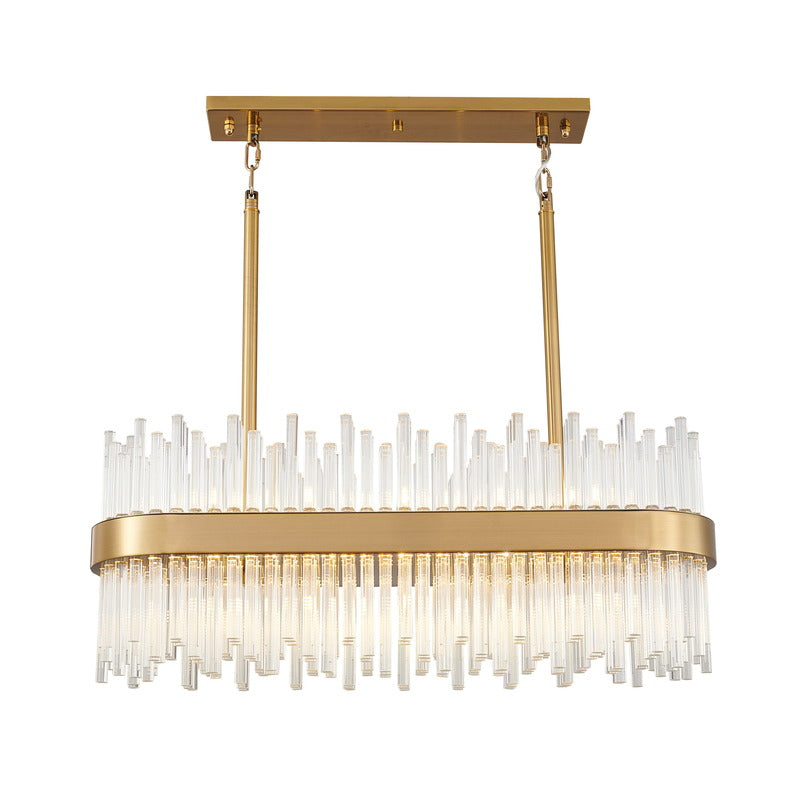 Oval Metal Frame Chandelier with Clear Glass Rods in Gold by Bethel