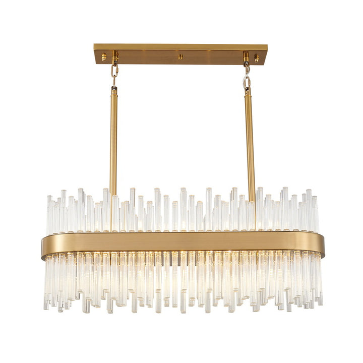 Oval Metal Frame Chandelier with Clear Glass Rods in Gold by Bethel