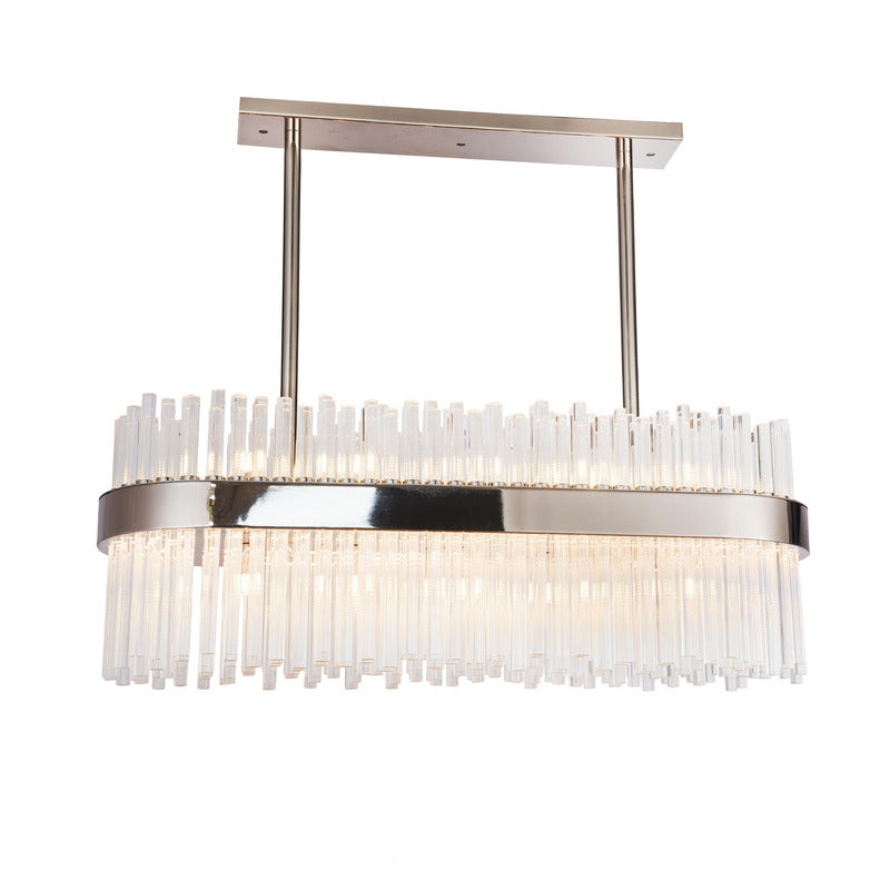 Oval Metal Frame Chandelier with Clear Glass Rods in Chrome by Bethel