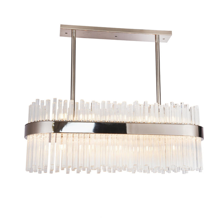 Oval Metal Frame Chandelier with Clear Glass Rods in Chrome by Bethel