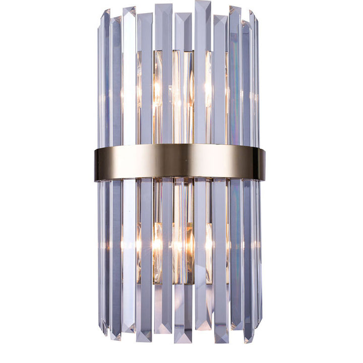 Gold Metal Band Frame Wall Sconce with Clear Crystals by Bethel