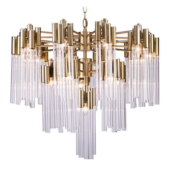 Three Tier Frame Chandelier with Clear Glass Tubes in Gold by Bethel