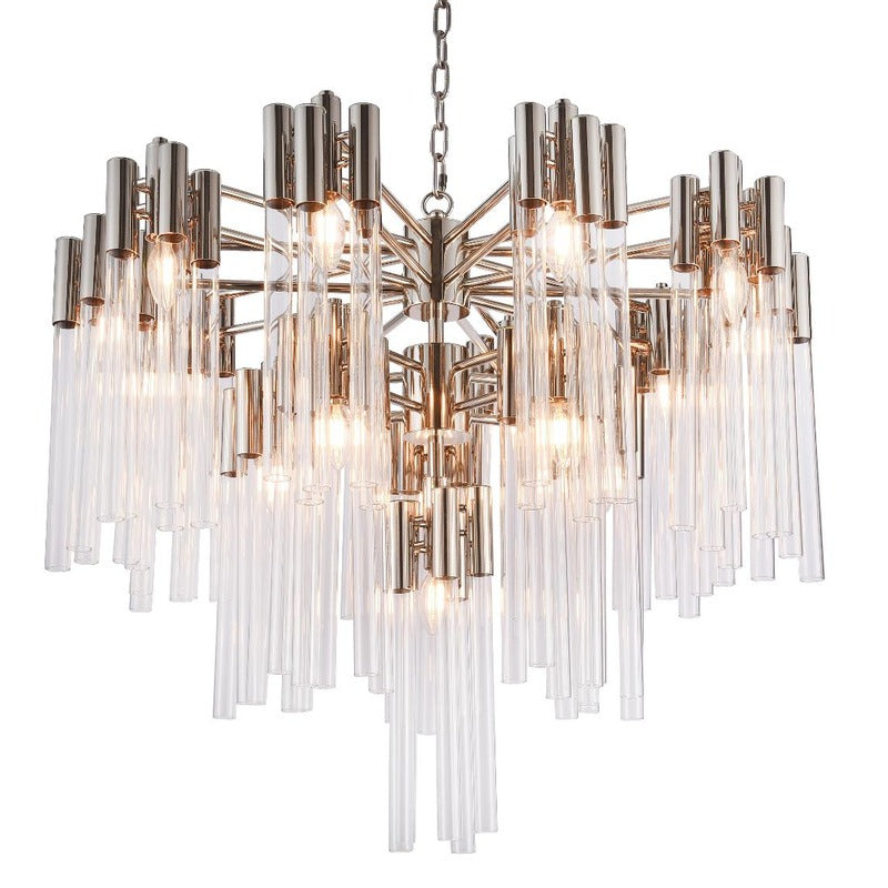 Three Tier Frame Chandelier with Clear Glass Tubes in Chrome by Bethel
