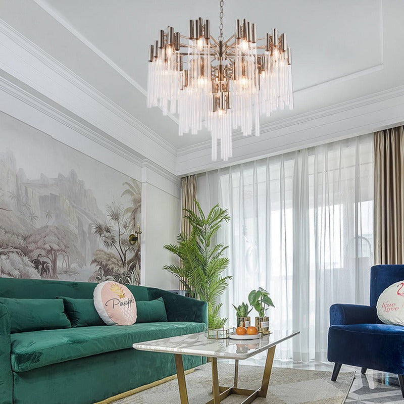 Three Tier Frame Chandelier with Clear Glass Tubes by Bethel - view 2