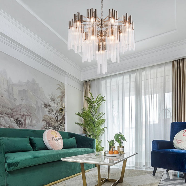 Three Tier Frame Chandelier with Clear Glass Tubes by Bethel - view 2