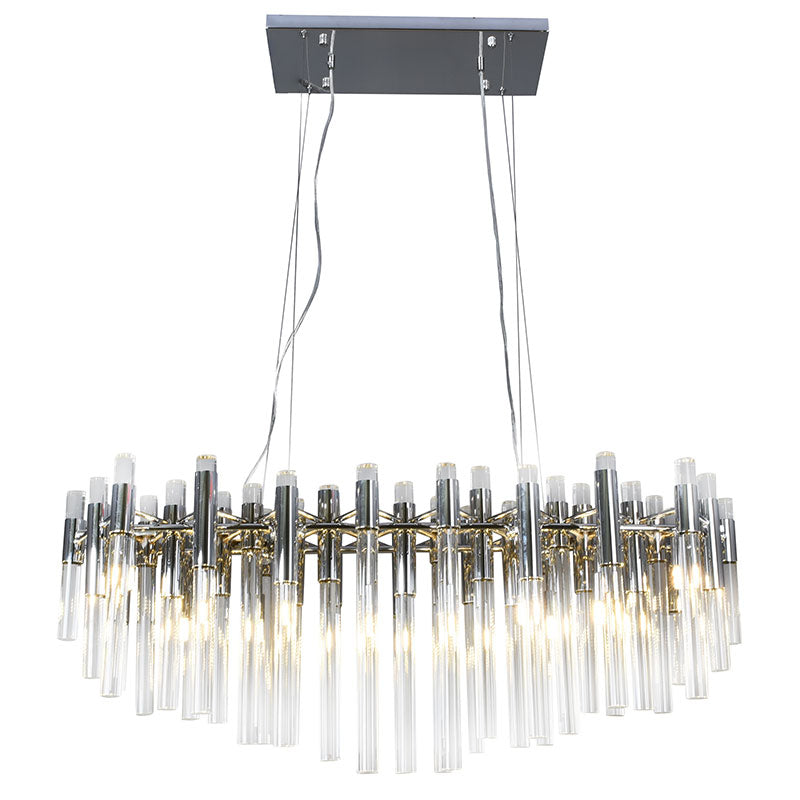 Metal Frame Chandelier with Clear Glass Rods in Chrome by Bethel