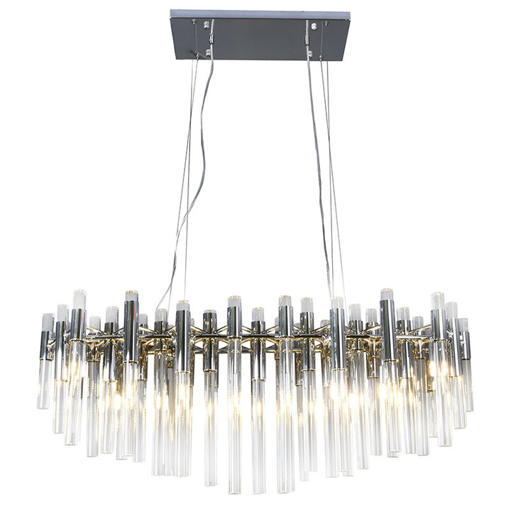 Metal Frame Chandelier with Clear Glass Rods in Chrome by Bethel