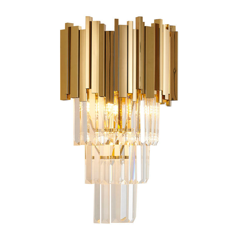 Hairline Wall Sconce with Clear Hanging Crystals in Gold by Bethel