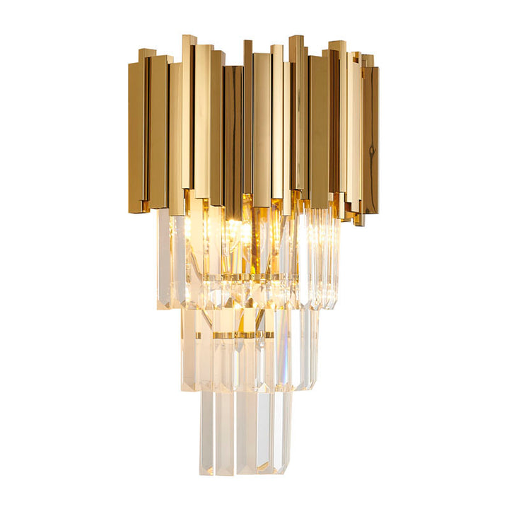 Hairline Wall Sconce with Clear Hanging Crystals in Gold by Bethel