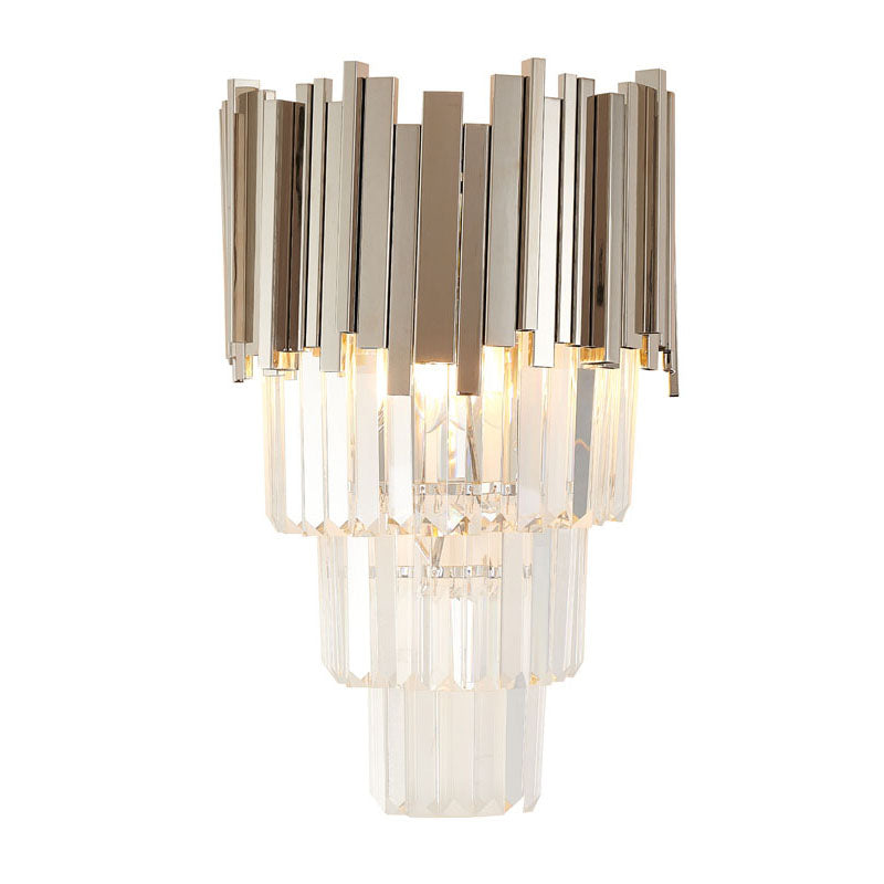 Hairline Wall Sconce with Clear Hanging Crystals in Chrome by Bethel