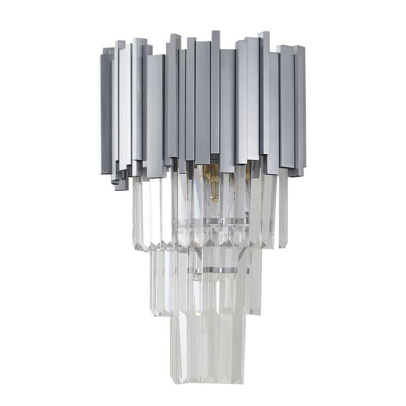 Hairline Wall Sconce with Clear Hanging Crystals in Satin Nickel by Bethel