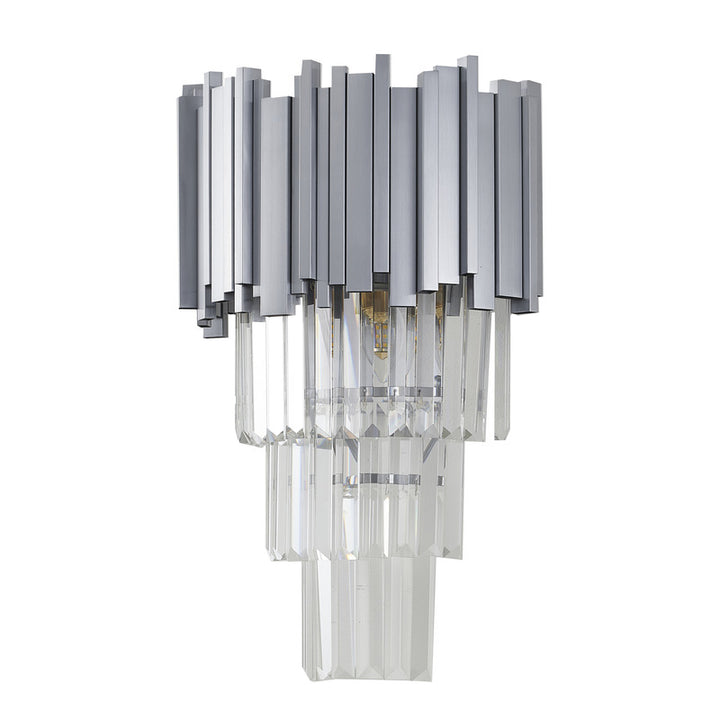 Hairline Wall Sconce with Clear Hanging Crystals in Satin Nickel by Bethel