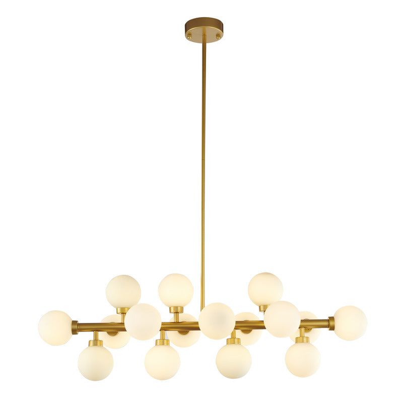 Metal Frame Chandelier with Milk Glass Shades in Gold by Bethel