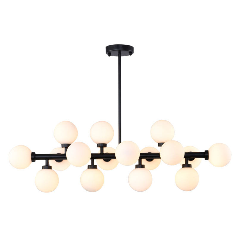 Metal Frame Chandelier with Milk Glass Shades in Black by Bethel