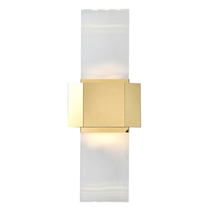 Gold Stainless Steel Frame LED Wall Sconce with Clear Crystal Blocks Upwards/downwards by Bethel
