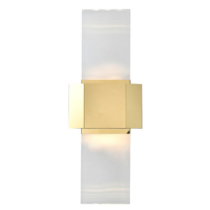 Gold Stainless Steel Frame LED Wall Sconce with Clear Crystal Blocks Upwards/downwards by Bethel