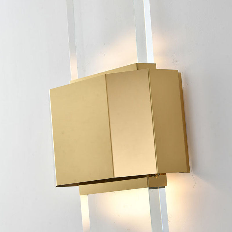Gold Stainless Steel Frame LED Wall Sconce with Clear Crystal Blocks Upwards/downwards by Bethel - view 3