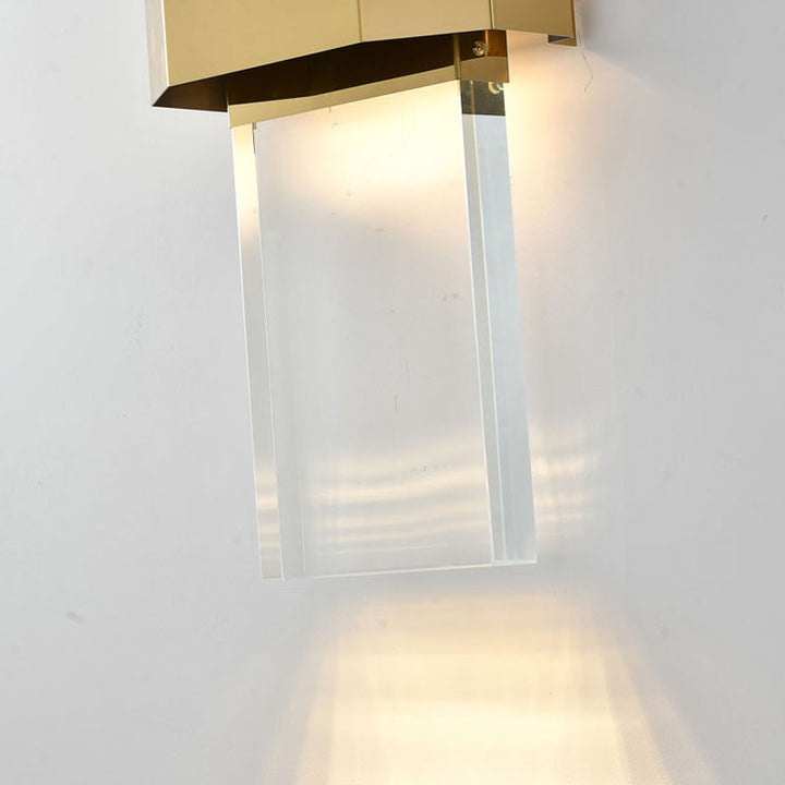 Gold Stainless Steel Frame LED Wall Sconce with Clear Crystal Blocks Upwards/downwards by Bethel - view 4