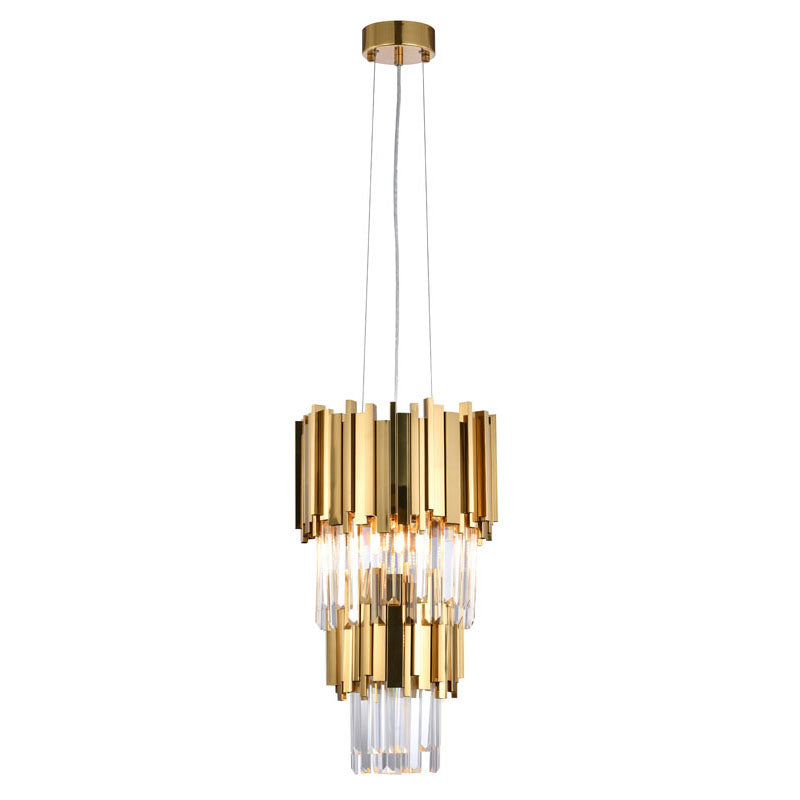 Two Tier Gold Stainless Steel Chandelier with Clear Hanging Crystals by Bethel