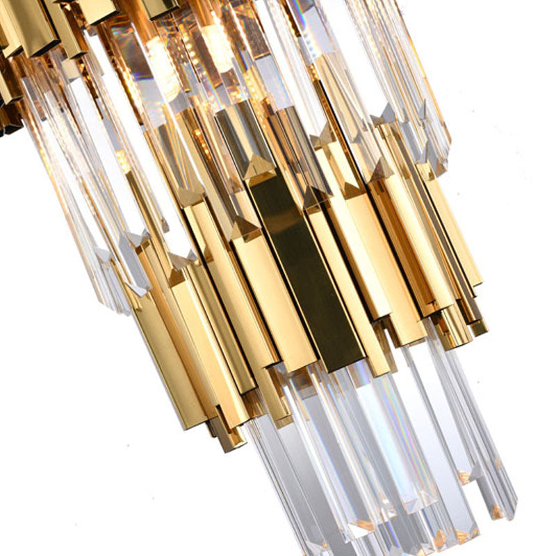 Two Tier Gold Stainless Steel Chandelier with Clear Hanging Crystals by Bethel - view 3