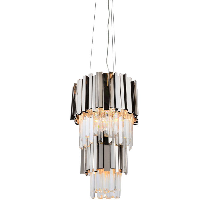 Two Tier Chrome Stainless Steel Chandelier with Clear Hanging Crystals by Bethel