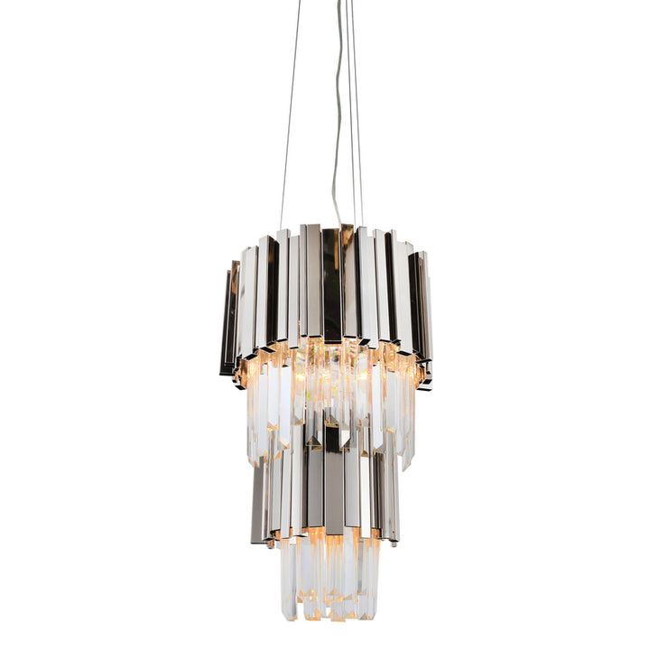 Two Tier Chrome Stainless Steel Chandelier with Clear Hanging Crystals by Bethel