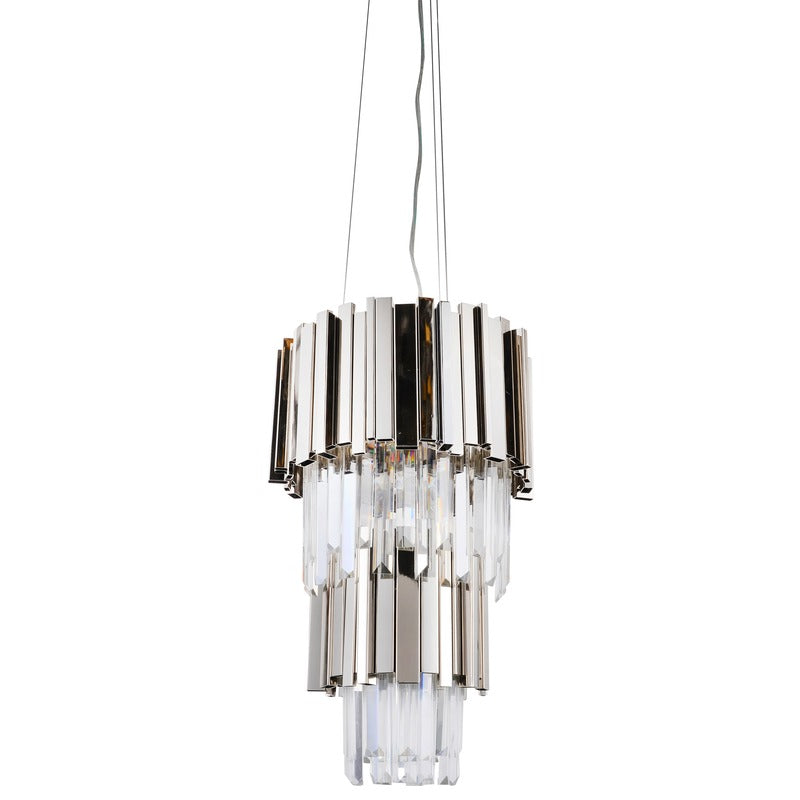 Two Tier Chrome Stainless Steel Chandelier with Clear Hanging Crystals by Bethel - view 2
