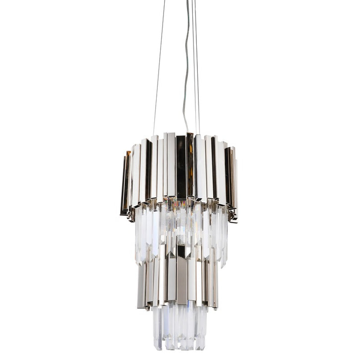 Two Tier Chrome Stainless Steel Chandelier with Clear Hanging Crystals by Bethel - view 2