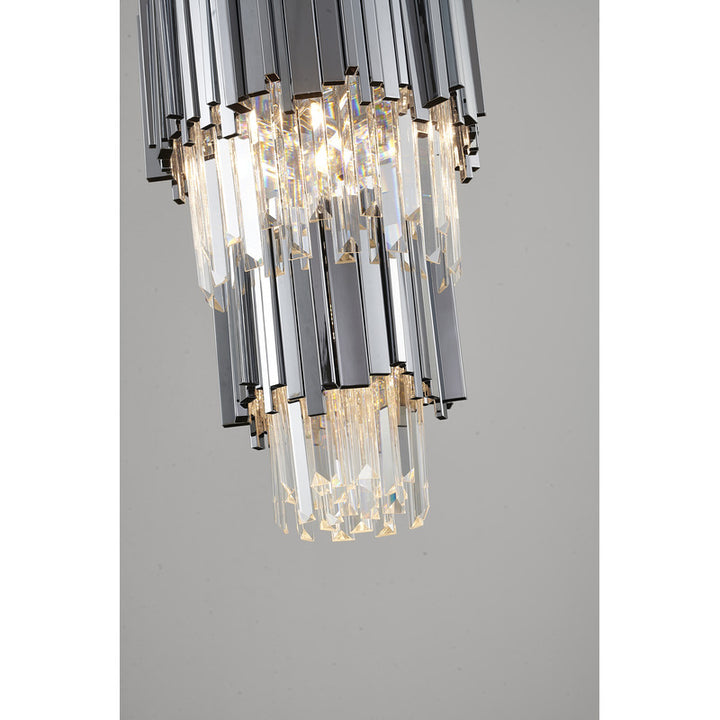 Two Tier Chrome Stainless Steel Chandelier with Clear Hanging Crystals by Bethel - view 3
