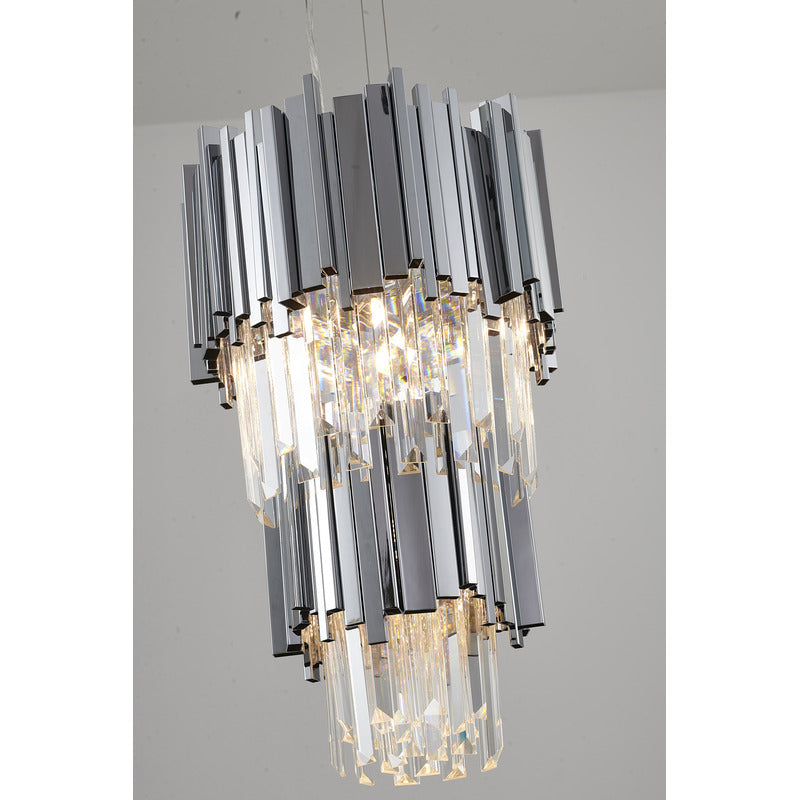 Two Tier Chrome Stainless Steel Chandelier with Clear Hanging Crystals by Bethel - view 4