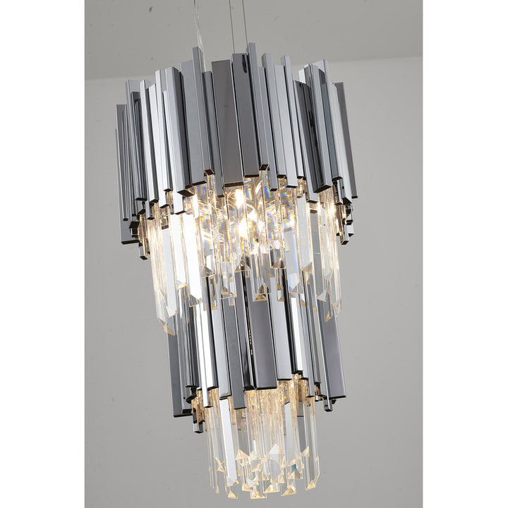 Two Tier Chrome Stainless Steel Chandelier with Clear Hanging Crystals by Bethel - view 4