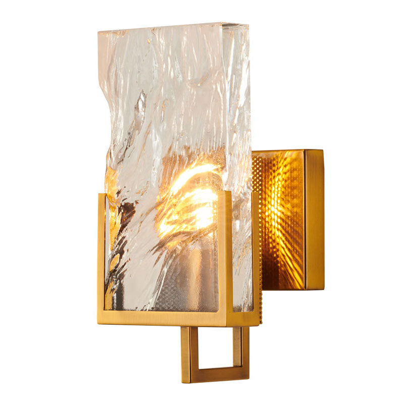 Gold Stainless Steel Frame Wall Sconce with Clear Crystal Plaque by Bethel