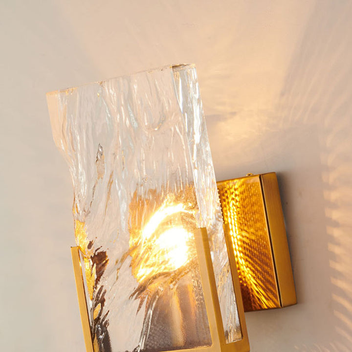 Gold Stainless Steel Frame Wall Sconce with Clear Crystal Plaque by Bethel - view 3