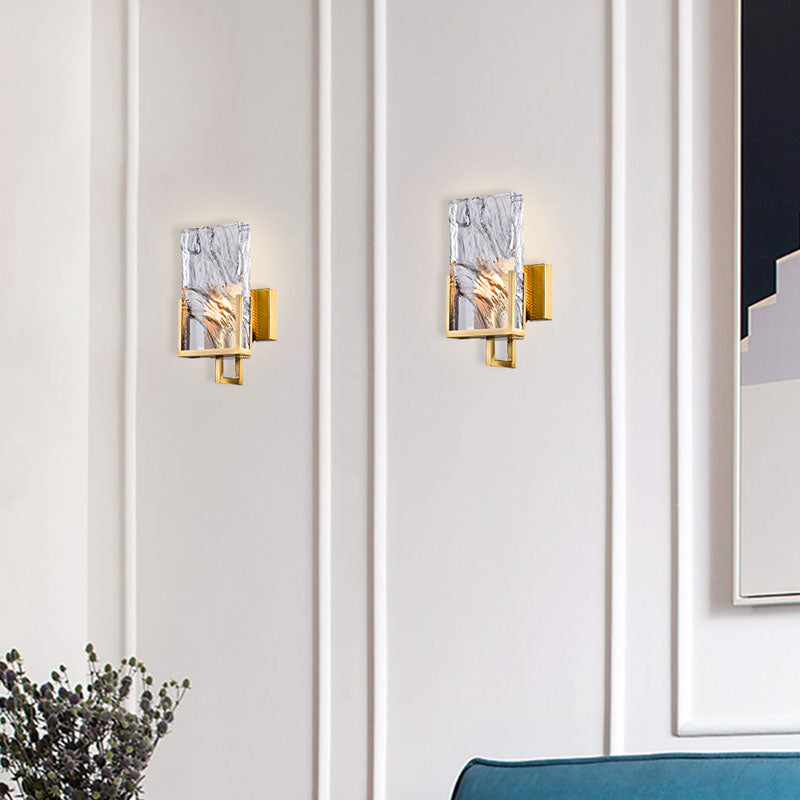 Gold Stainless Steel Frame Wall Sconce with Clear Crystal Plaque by Bethel - view 5