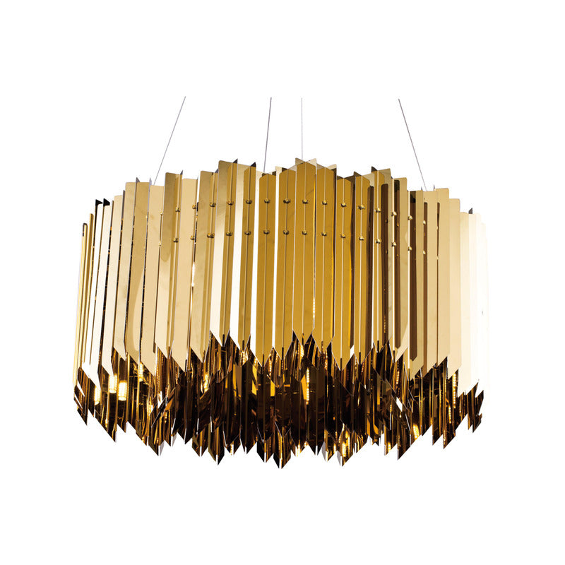 Stainless Steel Spiked Drum Chandelier in Gold by Bethel