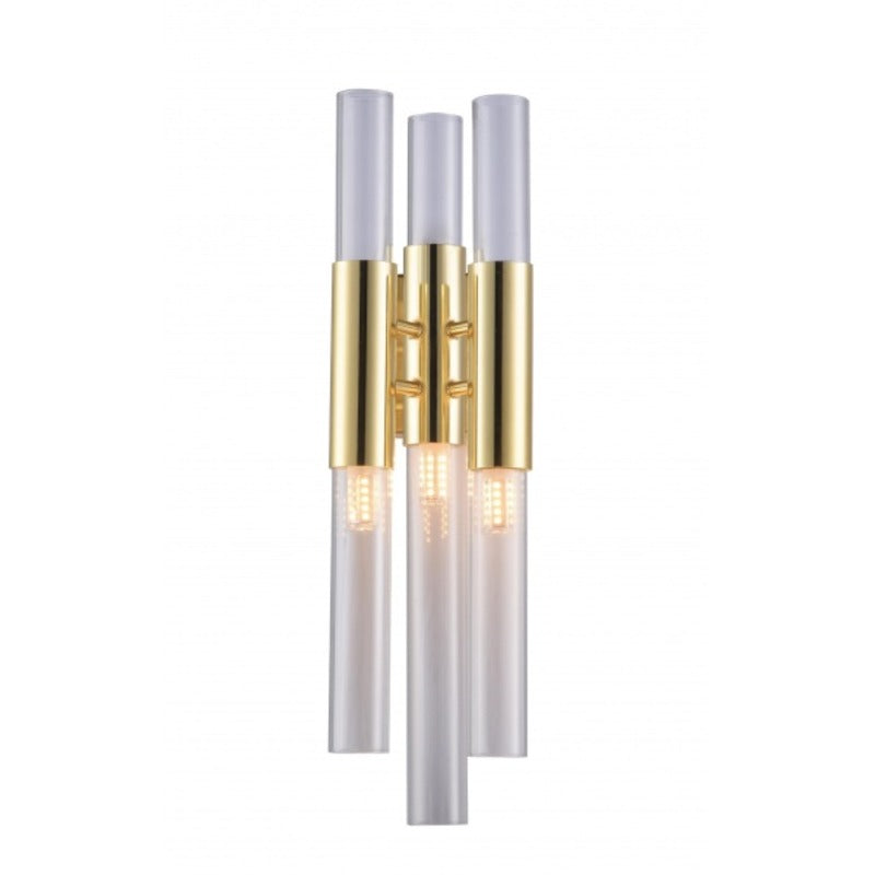 Gold Metal Frame Wall Sconce with Clear Glass Tubes by Bethel