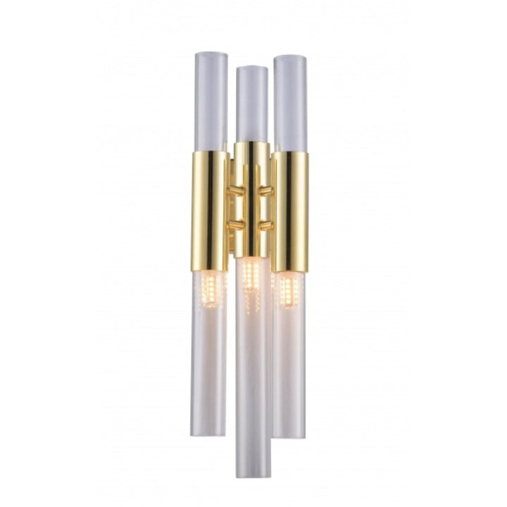Gold Metal Frame Wall Sconce with Clear Glass Tubes by Bethel