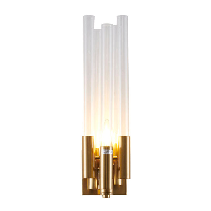 Metal Frame Wall Sconce with Clear Glass Rods in Gold by Bethel