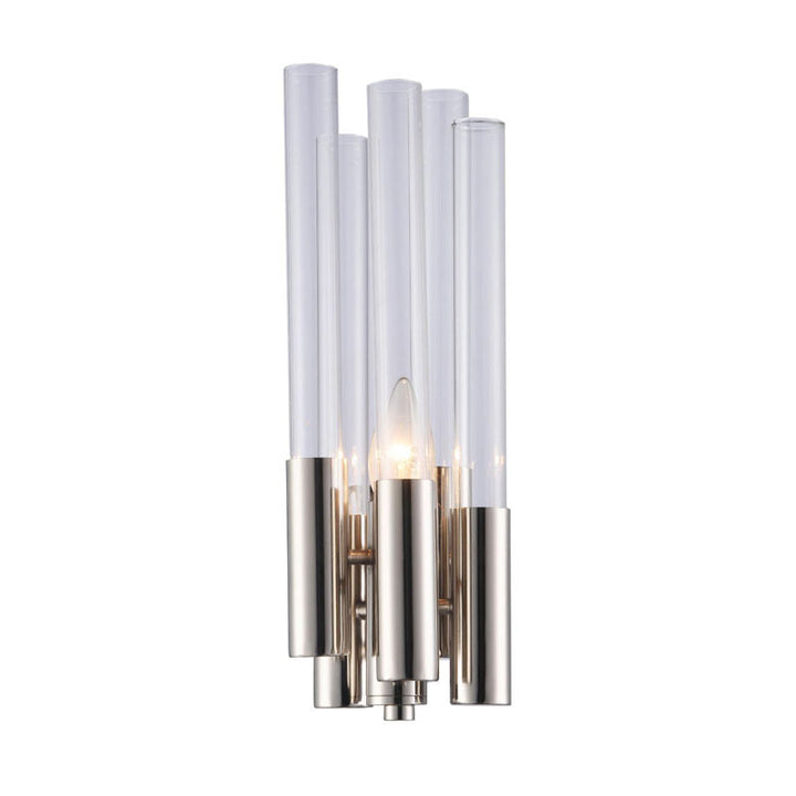 Metal Frame Wall Sconce with Clear Glass Rods in Chrome by Bethel