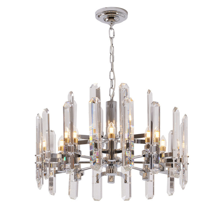 Two Tier Metal Frame Chandelier with Clear Crystal Plaques in Chrome by Bethel